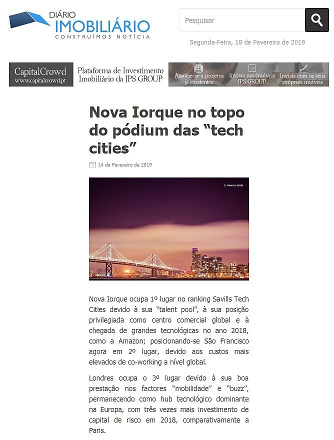 Nova Iorque no topo do pdium das tech cities